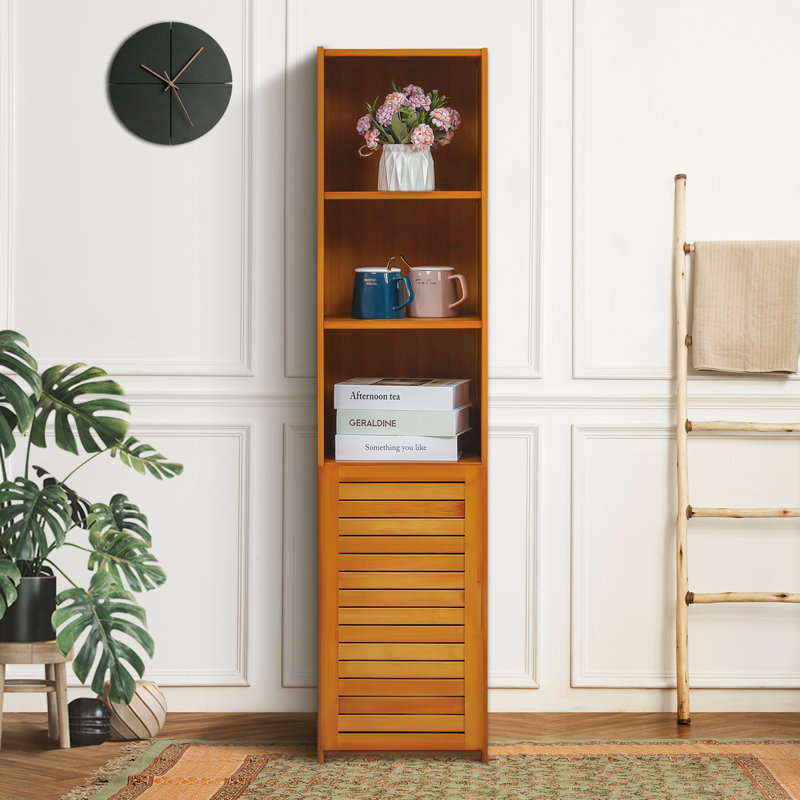 Kayana Bamboo Storage Bookcase Cabinet Winston Porter Size 5 Shelves 50 H x 12.2 W x 11.4 D